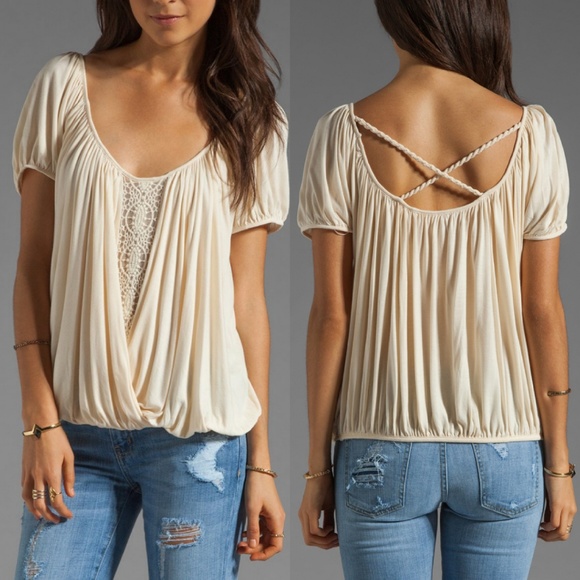 Free People Tops - Free People Cream Ruched Crochet Blouse